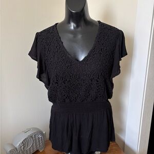 Maurices Black Crochet V-Neck Flutter Sleeve Tunic
